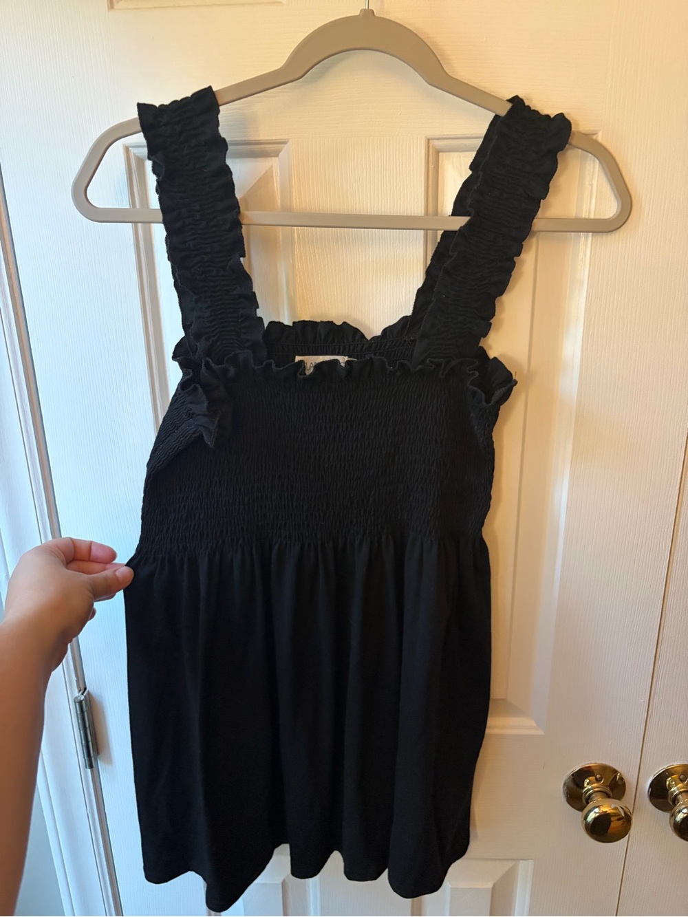 Black Smocked Peplum Tank Top with Ruffled Straps
